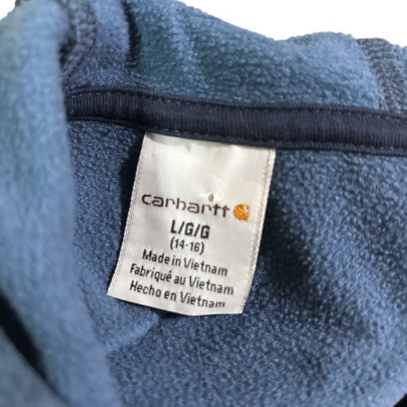 Carhartt Boy's L Large 14-16 Hoodie Sweater Blue Fleece Lined Graphic Logo Print - Picture 8 of 8